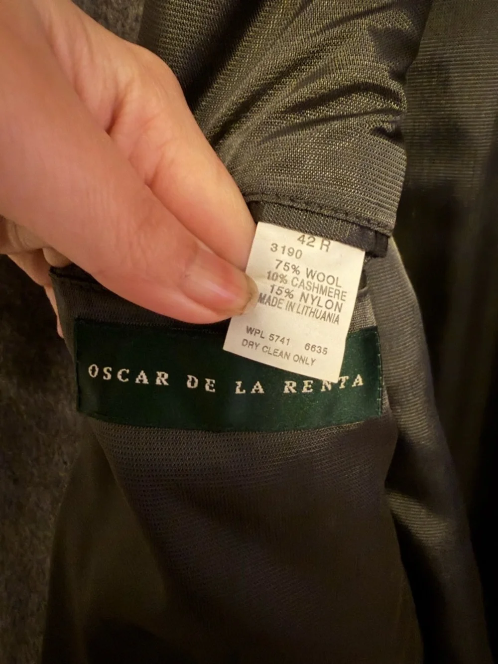 Oscar de la Renta Wool Cashmere Blazer Men's 42R Gray Sport Coat Tailored Jacket